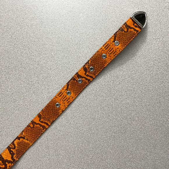 GRLFRND Leather Belt Large Womens Orange Snake Print Silver Buckle Rope 1.25\